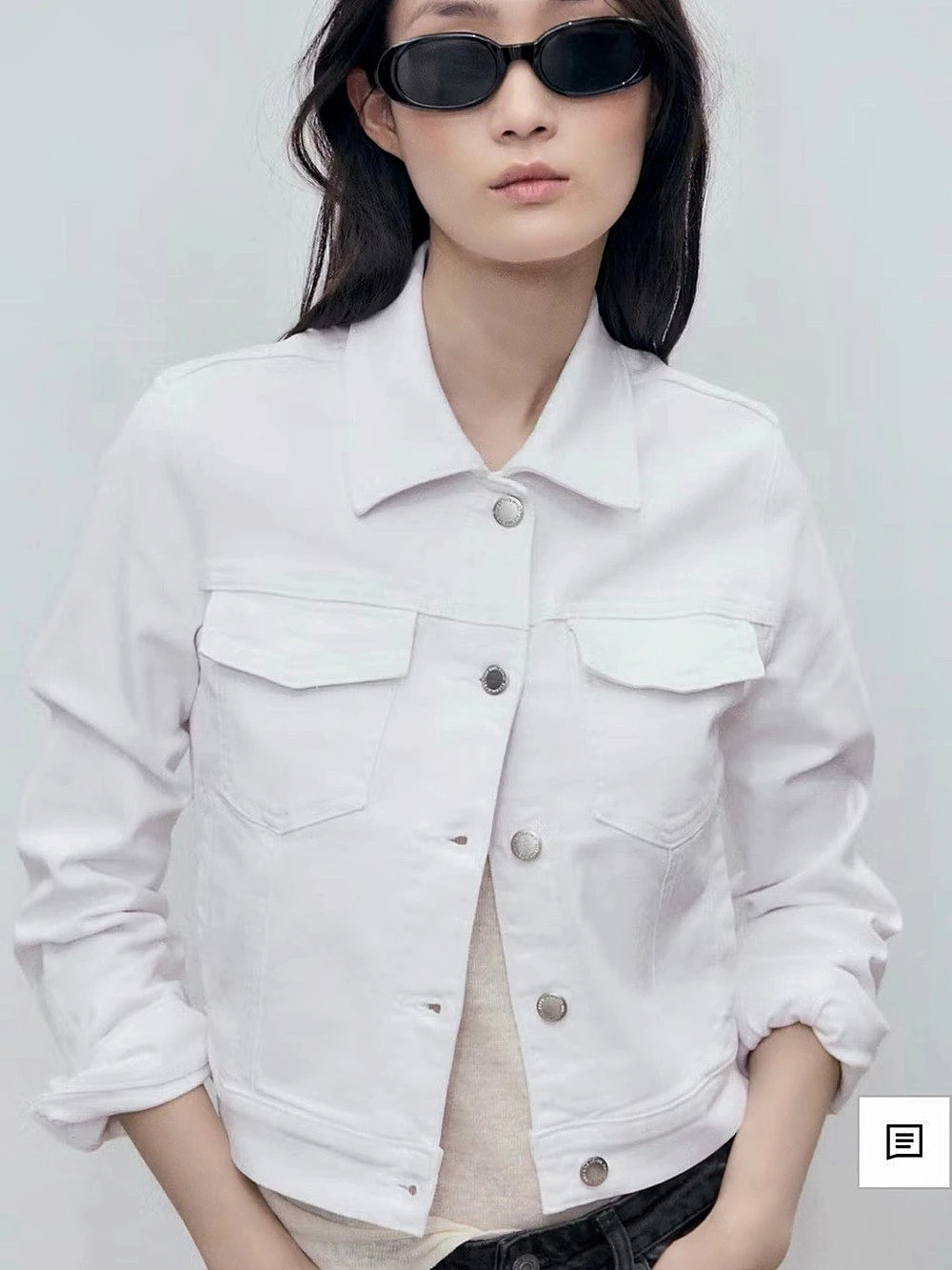 Mango Cropped Denim Jacket White Jean Jacket Size Medium NWT